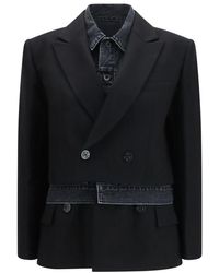 Sacai - Jassen ,Zwart ,Denim Wool Flannel X Denim Jacket - Lyst