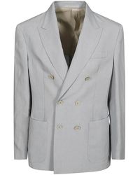 Eleventy - Jassen ,Blauw ,Leer Doppio Petto Jacket - Lyst