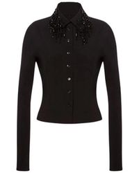 Alberta Ferretti - Shirt Van Stretchwol Met Kralenfranjes - Lyst