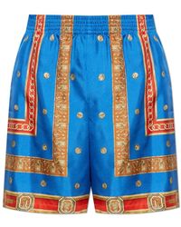 Versace - Korte Broeken ,Blauw ,Leer Printed Silk Twill Shorts - Lyst