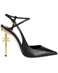 Elisabetta Franchi - Zapatos de tacón de cuero negro con tacón de metal - Lyst