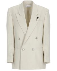 Lardini - Jassen ,Wit ,Linnen Double-Breasted Linnen Jas - Lyst