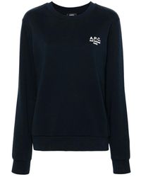 A.P.C. - Hoodies & Sweatvesten ,Blauw ,Katoen Blauwe Sweater Met Logoborduursel - Lyst