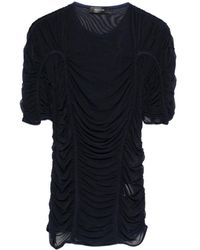 Mugler - Blauw Mesh Korte Mouw Ronde Hals - Lyst