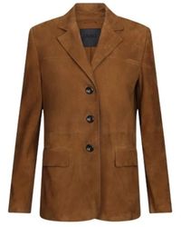 Liu Jo - Jassen ,Bruin ,Suède Elegante Suède Jas Met Inkeping Kraag - Lyst