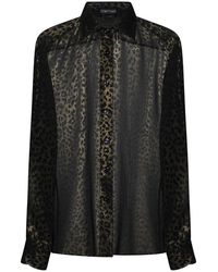 Tom Ford - Camicia di seta nera e oro con stampa leopardo - Lyst
