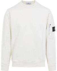 Stone Island - Hoodies & Sweatvesten ,Wit ,Katoen Sweatshirt Met Ronde Hals - Lyst