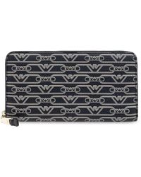 Emporio Armani - Schwarzes Jacquard-Logo-Portemonnaie Mit Reißverschluss - Lyst
