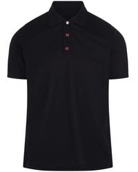 Kiton - Tops ,Blauw ,Blauw Jersey Poloshirt Met Rode Knopen - Lyst