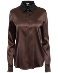 Loewe - Overhemden ,Bruin ,Zijden Blouse Met Lange Mouwen - Lyst
