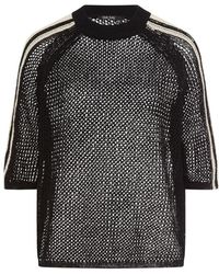 MARC AUREL - Truien & Vesten ,Zwart ,Katoen Mesh Gebreide Trui Met Streepaccent - Lyst