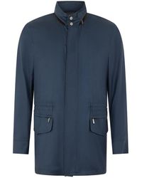 Moorer - Jassen ,Blauw ,Polyester Donkerblauwe Jas Voor Elke Gelegenheid - Lyst