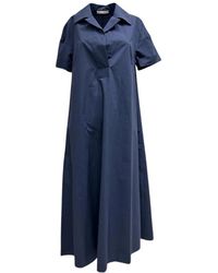 ODEEH - Vestido azul marino con cuello reverso y mangas cortas - Lyst