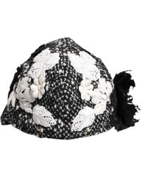 Dolce & Gabbana - Accessoires ,Zwart ,Katoen Zwart Wit Bloemig Cloche Hoed - Lyst