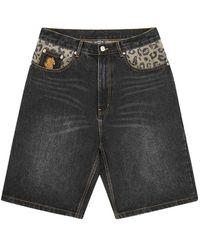 BBCICECREAM - Leopard Print Panel Astro Denim Shorts - Lyst