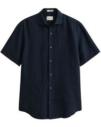 GANT - Overhemden ,Blauw ,Katoen Regular Fit Katoen-Linnen Overhemd Met Korte Mouwen - Lyst