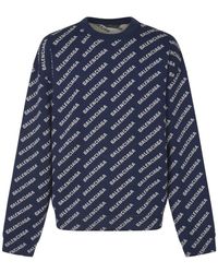 Balenciaga - Blaue all-over crewneck pullover - Lyst