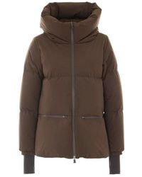 Herno - Jassen ,Bruin ,Polyester 2-Laagse Korte Donsjas Met Capuchon - Lyst