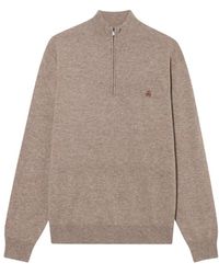 Brooks Brothers - Truien & Vesten ,Bruin ,Wol Lamswol Trui Met Halve Rits En Logo - Lyst