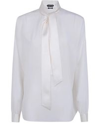 Tom Ford - Overhemden ,Wit ,Zijden Crêpe De Chine Lavallière Tuniektop - Lyst