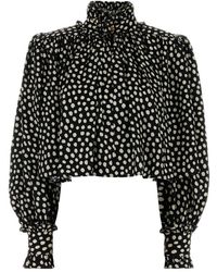 Chloé - Overhemden ,Zwart ,Maxi Geplooide Top Met Hoge Hals - Lyst