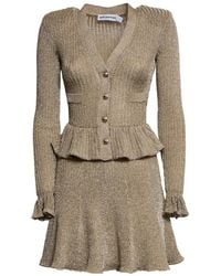 Self-Portrait - Gouden Lurex Peplum Gebreide Mini Jurk - Lyst