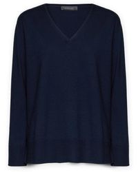 Elena Miro - Truien & Vesten ,Blauw ,Polyester V-Hals Trui - Lyst