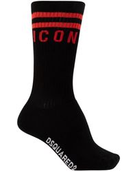 DSquared² - Ondergoed ,Zwart ,Katoen Iconic Mid Crew Sokken - Lyst