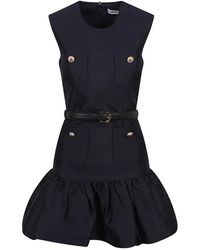 Self-Portrait - Blaues Taffeta Kleid Mit Puffrock - Lyst