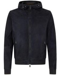 Moorer - Jassen ,Blauw ,Leer Lichtgewicht Leren Jack Met Rits - Lyst