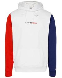Tommy Hilfiger - Hoodies & Sweatvesten ,Wit ,Katoen Kleur Blok Hoodie Sweater - Lyst