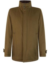 Herno - Jassen ,Bruin ,Wol Jas Met Knoopkraag - Lyst