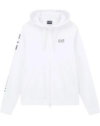 EA7 - Hoodies & Sweatvesten ,Wit ,Katoen Logo Series Katoenen Hooded Zip-Up Sweatshirt - Lyst