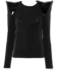 Junya Watanabe - T-Shirt Met Sculpturale Schouders En Patentleren Panelen - Lyst