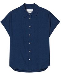 Closed - Overhemden ,Blauw ,Katoen Blouse Met Korte Mouwen, Van Linnen-Katoenmix. 28778 - Lyst