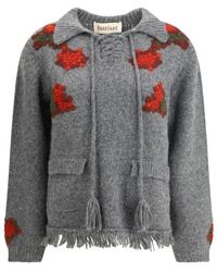 BAZISZT - Gerippter v-ausschnitt pullover mit bestickten verzierungen - Lyst