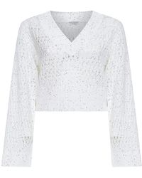 Brunello Cucinelli - Opengebreide Kabeltrui Met V-Hals - Lyst