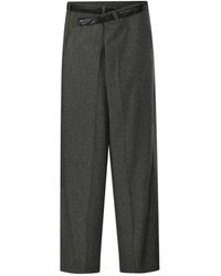 DARKPARK - Broeken ,Groen ,Wol Gaia Wijde Broek Met Leren Riem - Lyst