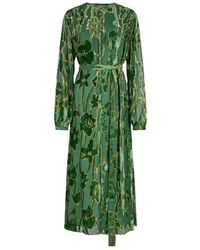 Roberto Cavalli - Groene Velvet Devoré Midi Jurk - Lyst