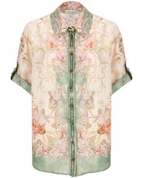 Zimmermann - Camisa de seda floral con cuello - Lyst