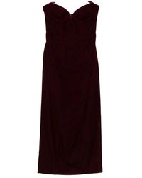 Mugler - Kleedjes ,Rood ,Rode Velvet Strapless Midi Jurk - Lyst