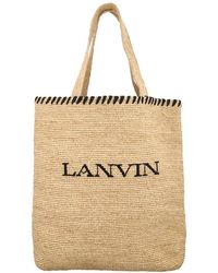 Lanvin - Natürliche schwarze rafia tote handtasche - Lyst