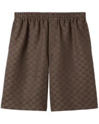 Gucci - Korte Broeken ,Bruin ,Katoen Short Pant Linen Blend Gg Canvas - Lyst