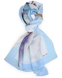 Marc Cain - Accessoires ,Blauw ,Seidenschal Mit Lilienprint - Lyst