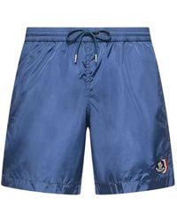 Moncler - Badmode ,Blauw ,Nylon Logo Patch Zwemshorts - Lyst