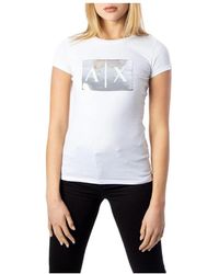 ARMANI EXCHANGE - Tops ,Wit ,Katoen Witte Katoenen T-Shirt Met Korte Mouwen - Lyst