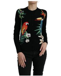 Dolce & Gabbana - Cardigan maglione in lana e seta con stampa uccelli - Lyst