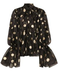 Dolce & Gabbana - Jacquardbluse Aus Gepunktetem Seidenorganza Mit Schleife Am Kragen - Lyst