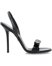 Versace - Schoenen ,Zwart ,Leer Zwarte Sandalen Met Strik - Lyst