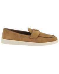 Prada - Suède Loafers Camel Met Amandelvormige Neus - Lyst